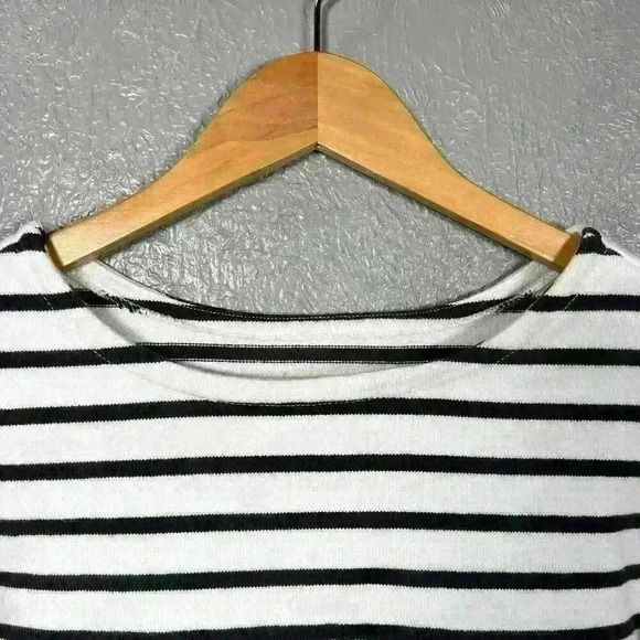 MADEWELL Striped Crop ¾ Sleeve Raw Seam Heavyweight Cotton Sweater Women Small - Picture 5 of 10